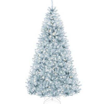 Best Choice Products Pre-Lit Ice Blue Christmas Tree, Artificial Full Holiday Decoration w/ Incandescent Lights