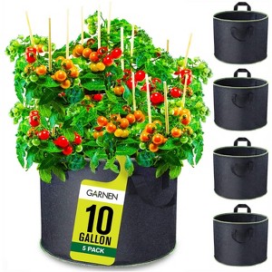 Garnen 5 Packs 10 Gallon Garden Potato Grow Bags, Fabric Grow Bags for Outdoor and Indoor Planters - Black - 1 of 4