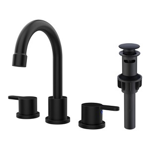 Gulches Matte Black Widespread Bathroom Sink Faucet, 8-Inch 2 Handle Lavatory Faucet with 360° Swivel Spout and Pop Up Drain Assembly - 1 of 4