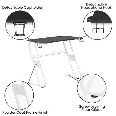 Sleek 51.5'' Black and White Z-Shape Ergonomic Gaming Desk with Cup Holder