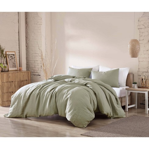 Linen-blend King/Queen Duvet Cover Set - Light green - Home All