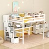 MAYEERTY Full Size Loft Bed with Built In Desk Bookshelves and Storage Staircase White for Bedroom - 3 of 4