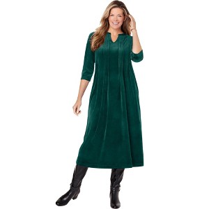 Woman Within Women's Plus Size Pintuck Velour Dress - 1 of 4