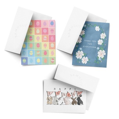 Easter Assorted Greeting Card Pack (3ct) "Rainbow Easter Eggs, Easter Bunnies, Thanks For Everything" by Ramus & Co