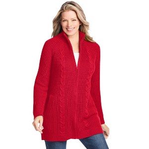 Woman Within Plus Size Cabled Zip-Front Cardigan - 1 of 4
