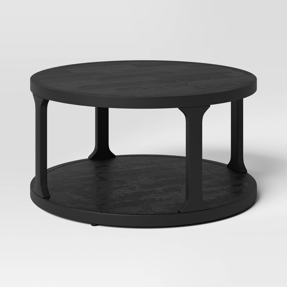 Castalia Coffee Table Black - Threshold™: Round Wood Design, Spot Clean, 4 Point Leg Base