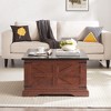 Vynxaria Farmhouse Square Coffee Table, Wood Table with Large Hidden Storage for Living Room, Rustic Cocktail Table with Hinged Lift Top for Home,Oak - 2 of 4