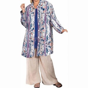 Women's Printed Long Sleeve Chiffon Button Up Rodie Tunic - Plus - On The Plus Side - 1 of 3