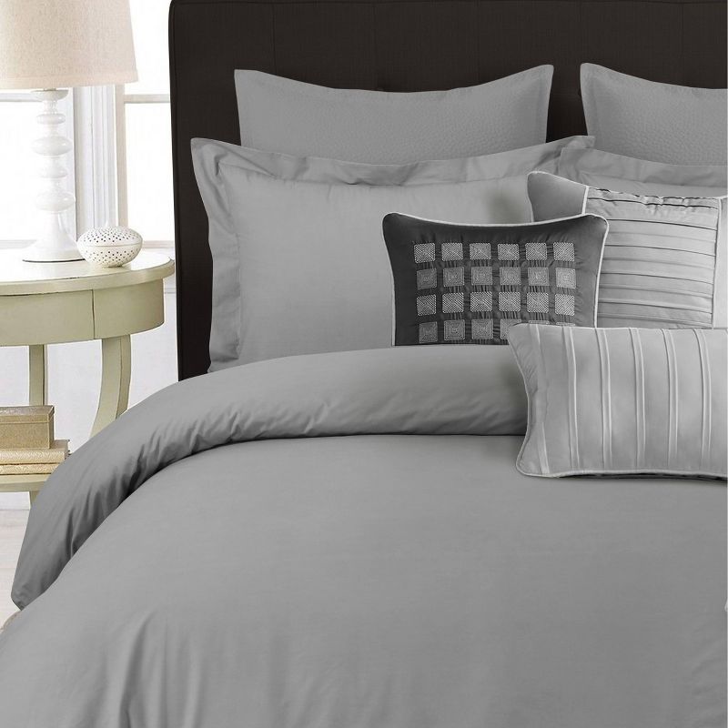 3pc 350 Thread Count Cotton Percale Solid Duvet Cover Set - Tribeca Living, 4 of 5