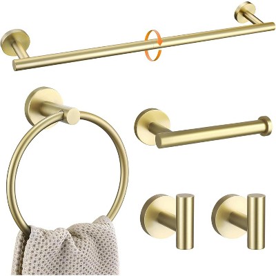 5 Pieces Bathroom Hardware Set Gold, 27.5 Inch Bathroom Towel Holder