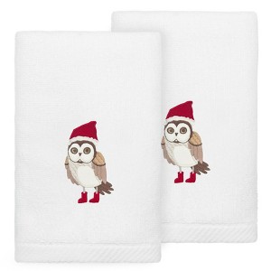 Linum Home Textiles Christmas Baby Owl - Embroidered Luxury 100% Turkish Cotton Hand Towels (Set of 2) - 1 of 3