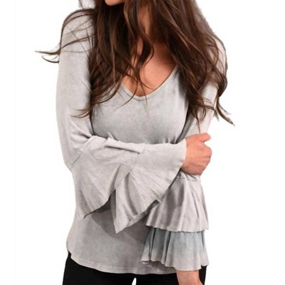 Women's Stone Wash Bell Sleeve Top - ANGEL