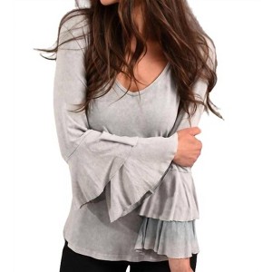 Women's Stone Wash Bell Sleeve Top - ANGEL - 1 of 2