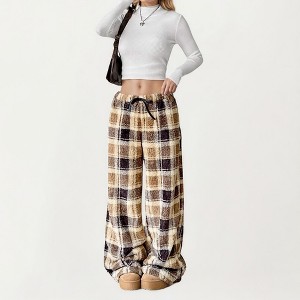 Anna-Kaci Women's Plaid Wide Leg Drawstring Lounge Pants with Elastic Waistband and Relaxed Fit - 1 of 4