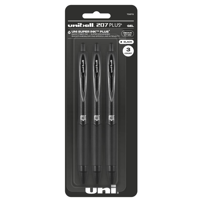 uniball 3pk 207 Plus+ Gel Pen 0.7mm Medium Point Black Ink, 1 of 8