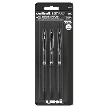 uniball 3pk 207 Plus+ Gel Pen 0.7mm Medium Point Black Ink
