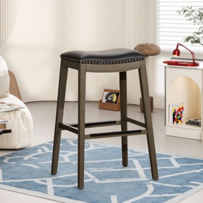 FURNIinspire Counter And Bar Stools Upholstered Bonded Leather Polyester Barstools, Bar Chair Without Backrest, Gray, 17"*20.25"*32"