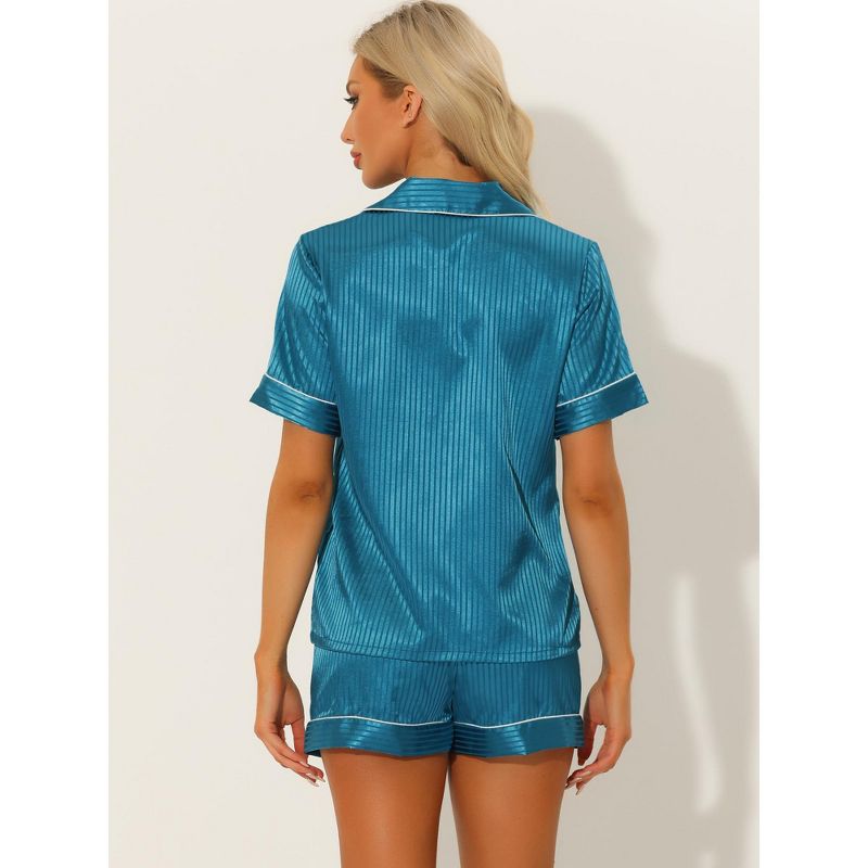 cheibear Women's Satin Button Down Sleepwear Shirt with Shorts Pajama Sets, 4 of 7