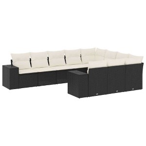 vidaXL 11 Piece Patio Sofa Set with Cushions Black Poly Rattan - Black and Cream With Table - 1 of 4
