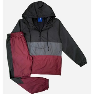 Men’s 2-Piece Quarter Zip Pullover Windbreaker Tracksuit Jogger Sports Mesh lined Outfit - 1 of 4