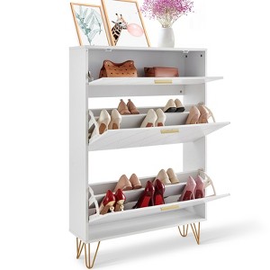 Shoe Cabinet with 3 Flip Drawers, Space-Saving Entryway Shoe Storage Organizer for Boots and Heels - 1 of 4