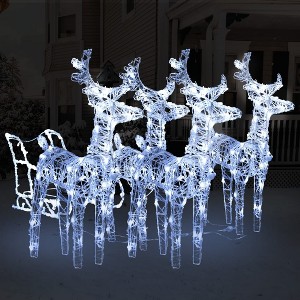 Reindeer And Sleigh Christmas Decoration Set of 4 Cool white - 1 of 4