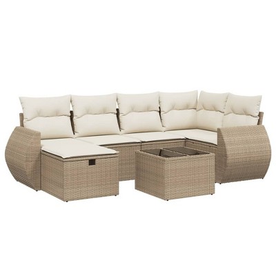 vidaXL 7 Piece Patio Sofa Set with Cushions - Beige and Cream Without Storage