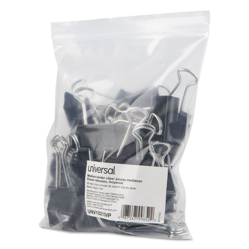 UNIVERSAL Medium Binder Clips Zip-Seal Bag 5/8" Capacity 1 1/4" Wide Black 36/Bag 10210VP, 4 of 6