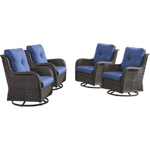 SUGOLD Outdoor Swivel Rocker Wicker Patio Chairs High Back PE Rattan Glider Chairs 4PCS Patio Furniture All-Weather Set(Brown,Blue), Ideal for Deck, P - 1 of 1