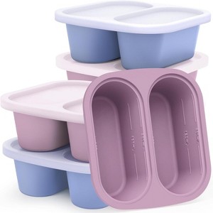 Silicone Soup Freezer Molds, 4-Pack 1-Cup Freezer Trays with Lid, Easy Release Containers for 250ml & 125ml Portions (Blue/Purple) - 1 of 4