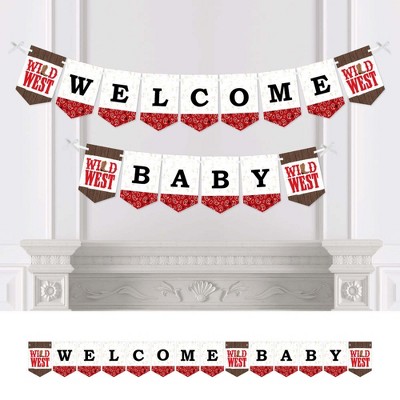 Big Dot of Happiness Western Hoedown - Wild West Cowboy Baby Shower Bunting Banner - Party Decorations - Welcome Baby