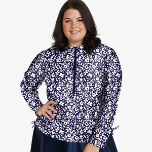 Calypsa Women's Plus Size Half-Zip Long Sleeve Rash Guard UPF 50+ Nora Swim Top - 1 of 3
