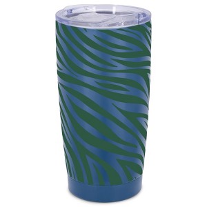 Elanze Designs 20 oz Stainless Steel On the Go Insulated Travel Tumbler With Push Top Lid, Forest Green Zebra Print Blue - 1 of 4