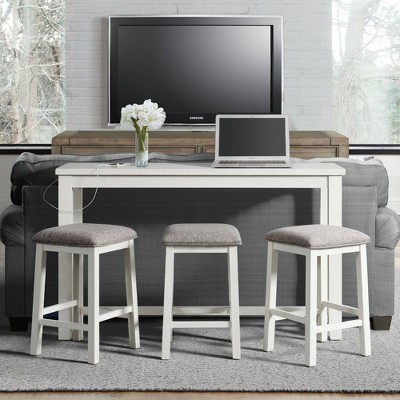 White Multipurpose Bar Table Set with Upholstered Stools