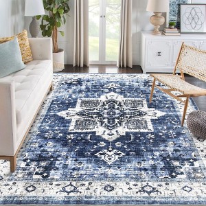Washable Soft Rug Vintage Distressed Rug Low Pile Thin Rug Non Slip Non Shedding Accent Throw Rug for Dining Room Bedroom - 1 of 4