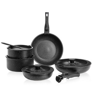 FONTOI 12 pcs Pots and Pans Set, Nonstick Kitchen Induction Cookware Suit with Detachable Handle, Dishwasher Oven Safe Cook, Black, 10.2"*10.2"*3.1" - 1 of 4