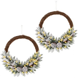 Costway 1/2 PCS 24 Inch Christmas Wreath with 65 Branch Tips 8 Natural Pine Cones 6 Lighting Modes - 1 of 4