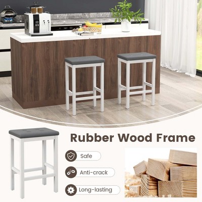 Set of 2 Gray and White Wood Bar Stools with Padded Seats