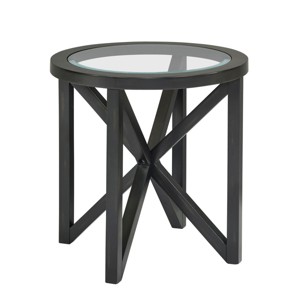 ChicFurnit Coffee Table Transparent Glass Top with Solid Wood Base for Living Room and Terrace, Black, 22.13"*22.13"*22.13" - 1 of 4