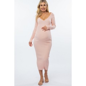 PinkBlush Pink V-Neck Long Sleeve Fitted Maternity Maxi Dress - 1 of 4