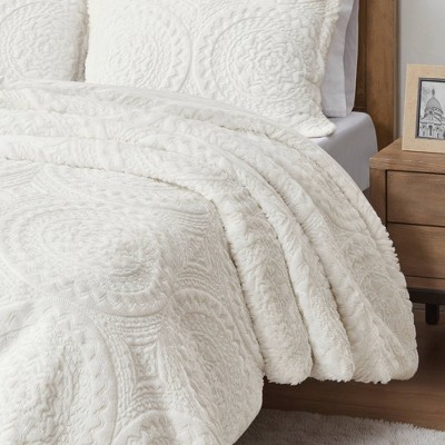 Ivory Full Faux Fur Reversible Comforter Set