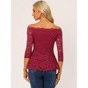 Allegra K Women's Elegant Lace Floral Semi Sheer 3/4 Sleeve Off Shoulder Peplum Top - 3 of 4