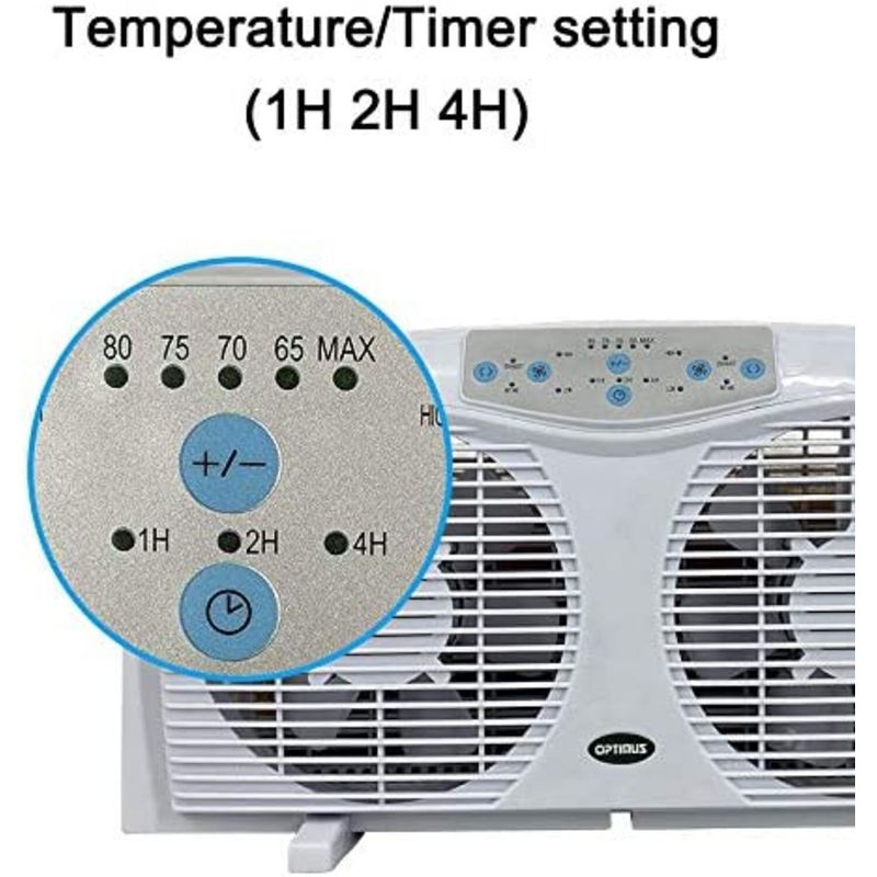 Optimus F-5286 Reversible Twin Window Fan with Thermostat and LED, 8-Inch, White, 4 of 7