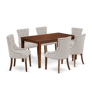 HomeStock 7-Piece Rectangle Mahogany Finish Solid Wood Top Dining Table with 6-Parson Chairs - 1 of 4