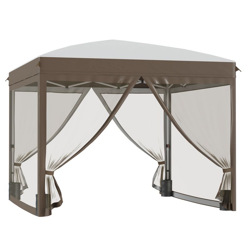 Outsunny 10' x 10' Pop Up Canopy Tent Foldable Gazebo with Netting, Wheeled Carry Bag and Sand Bags, 1 of 7