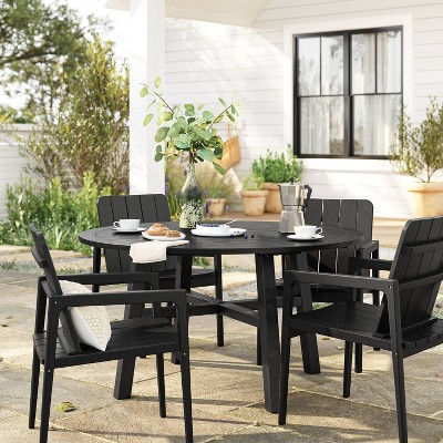 Blackened Wood 4 Person Round Patio, Round Wooden Patio Table Set