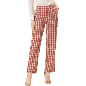 INSPIRE CHIC Women's Plaid Elastic Waist Casual Work Office Long Pants - 1 of 4