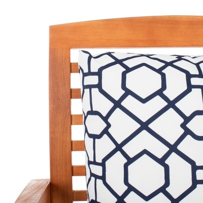 Natural Eucalyptus 3-Piece Bar Height Bistro Set with Navy Cushions