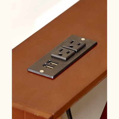 Walnut Slim Sofa Table with Built-in Outlets