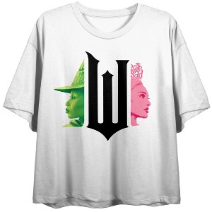 Wicked Part 1 W Character Graphic Women’s White Crew Neck Short Sleeve Crop Top - 1 of 3